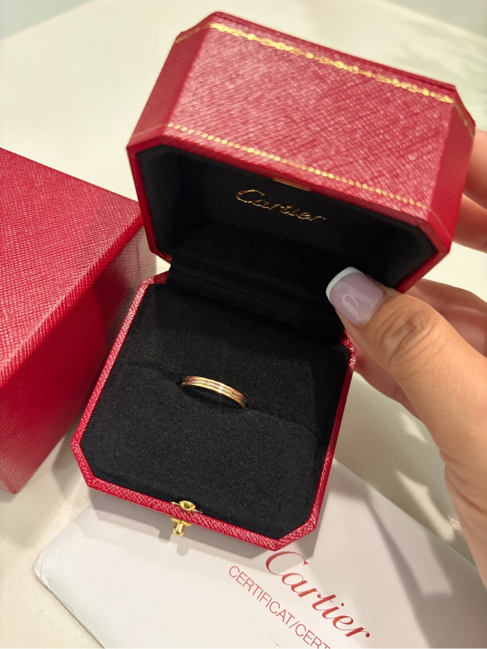 Cartier Trinity Vendome 2.5mm Band Ring- 18k Rose, White & Yellow gold Size 55